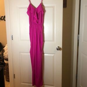Fuschia spaghetti strap pantsuit with pockets